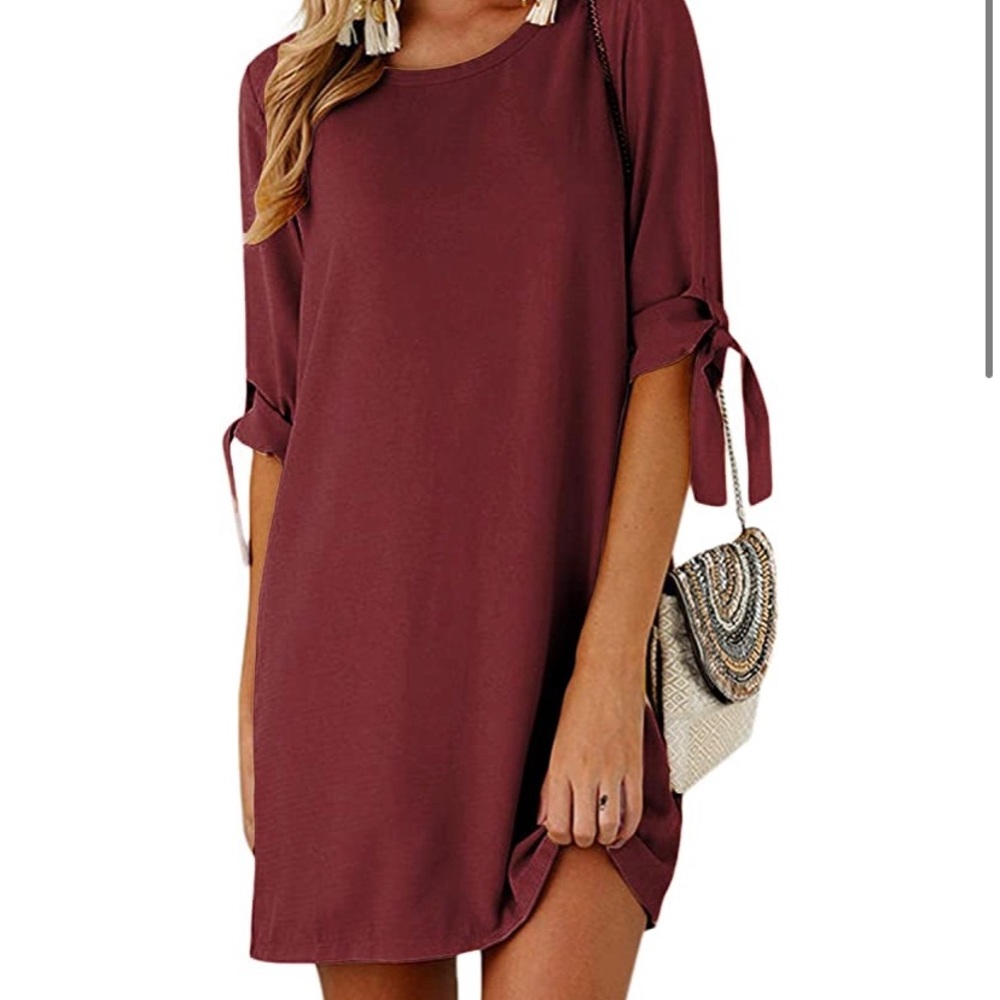 Red Wine Mini Dress w/ Tie Sleeves